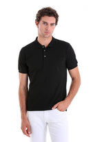 Comfort Fit Basic Plain 100% Cotton Black Polo T-Shirt - MIB