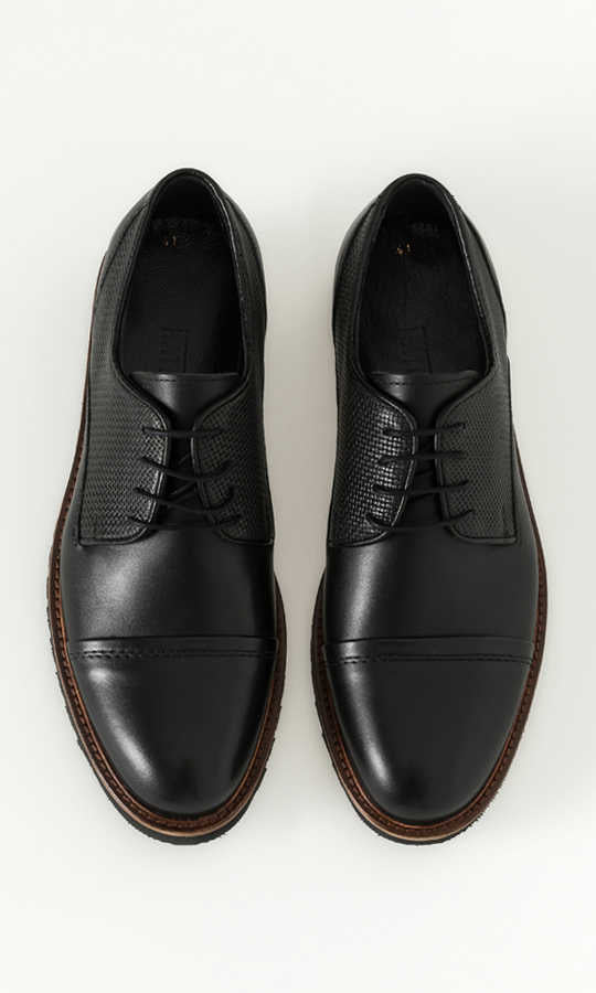 Black Casual Lace-Up Shoes in 100% Genuine Leather Black