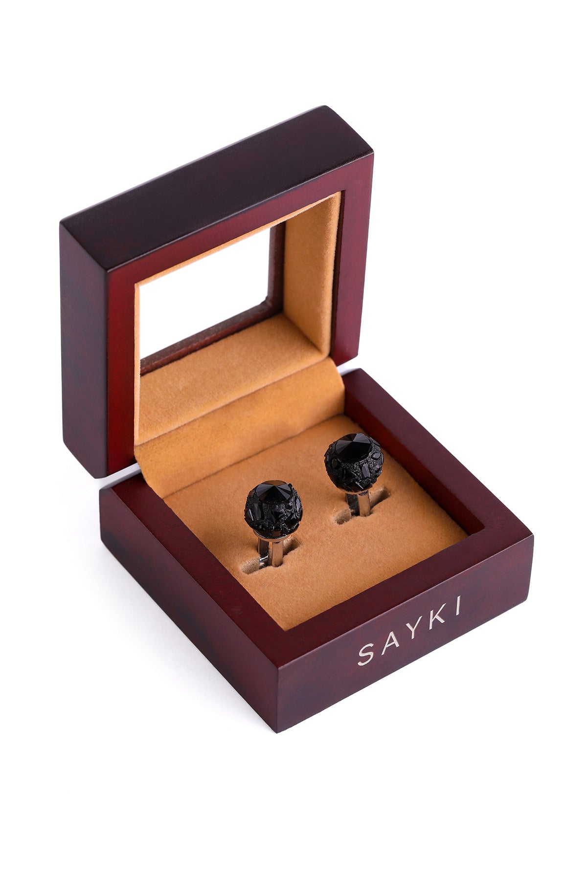 Black Faceted Natural Stone Cufflinks - MIB