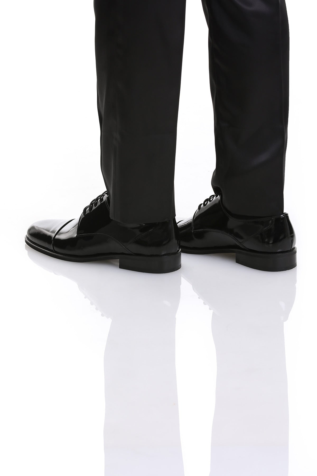 Black Patent Leather Lace-Up Cap Toe Tuxedo Shoes - MIB