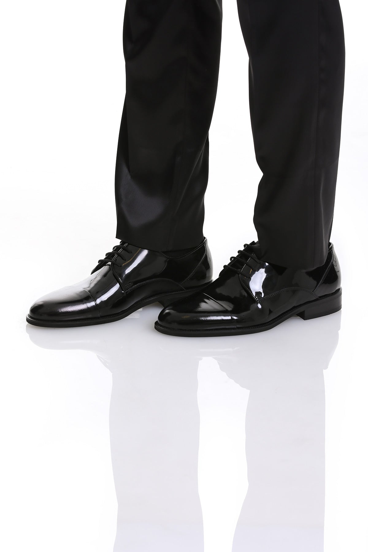 Black Patent Leather Lace-Up Cap Toe Tuxedo Shoes - MIB