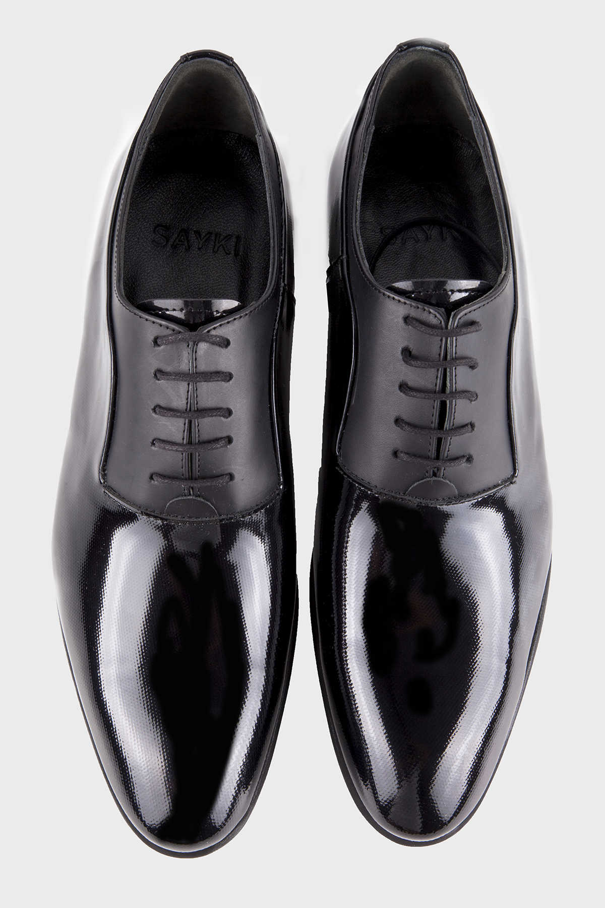 Black Patent Leather Lace-Up Oxford Tuxedo Shoes - MIB