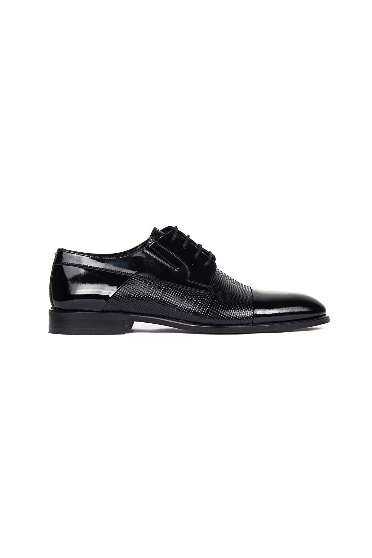 Black Patent Leather Lace-Up Patterned Tuxedo Shoes - MIB