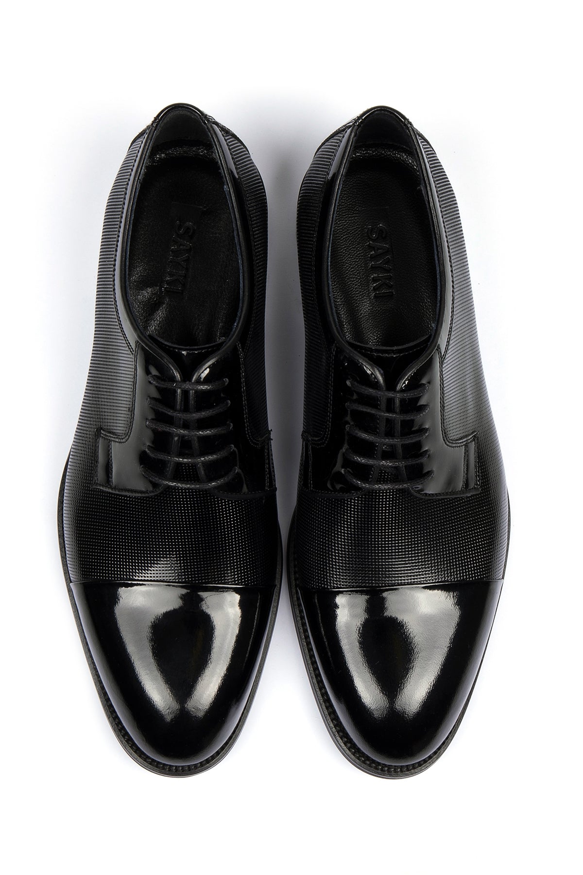 Black Patent Leather Lace-Up Tuxedo Shoes - MIB