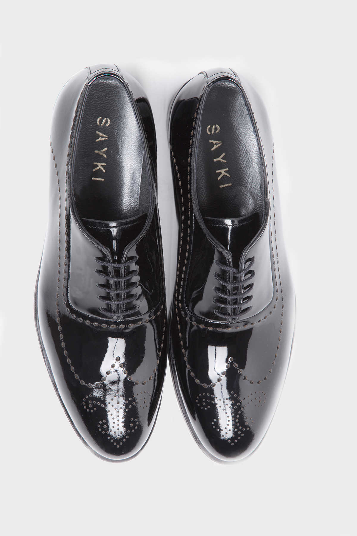 Black Patent Leather Lace-Up Wingtip Tuxedo Shoes - MIB