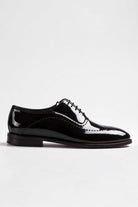 Black Patent Leather Lace-Up Wingtip Tuxedo Shoes - MIB