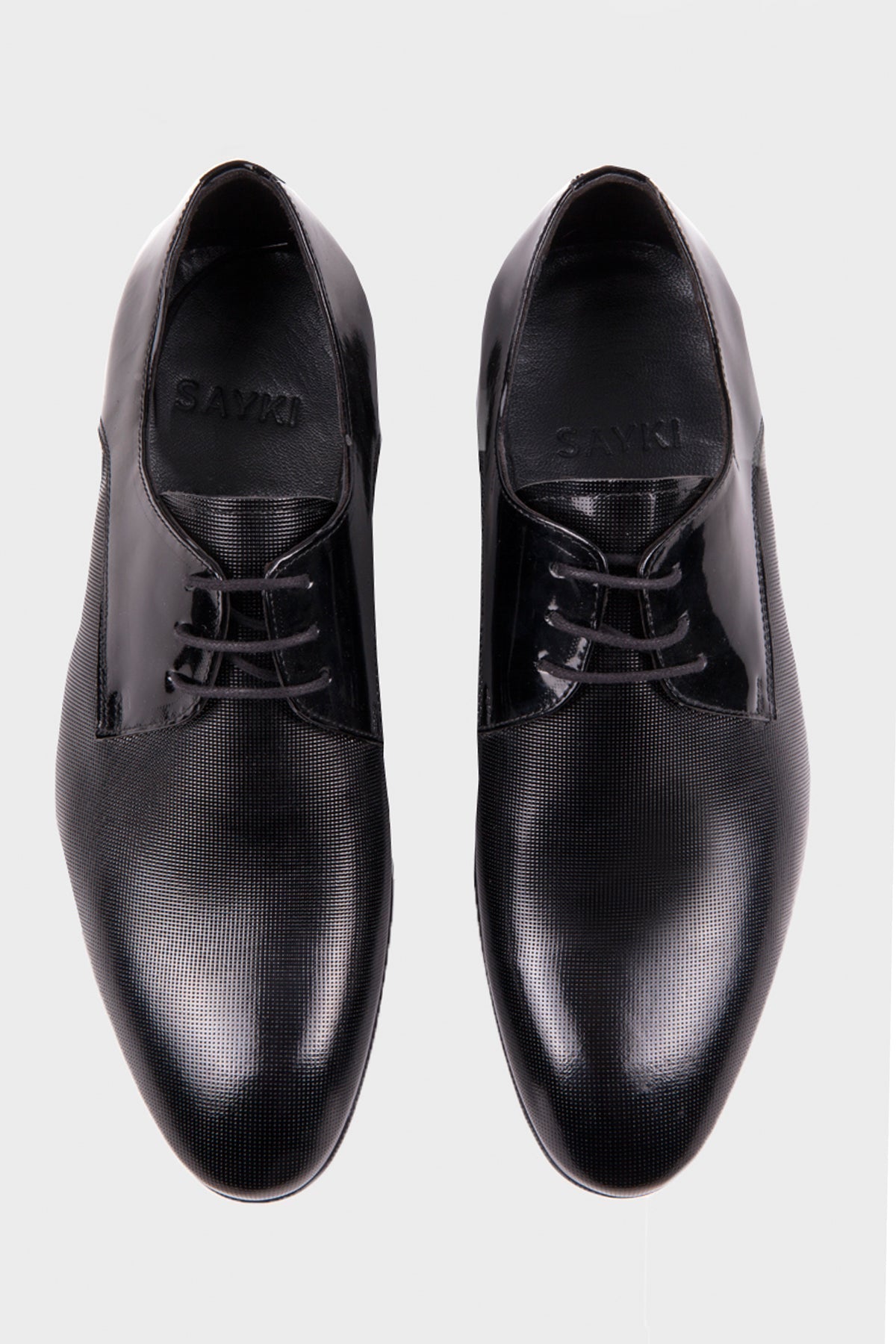 Black Patent Patent Leather Lace-Up Tuxedo Shoes Black