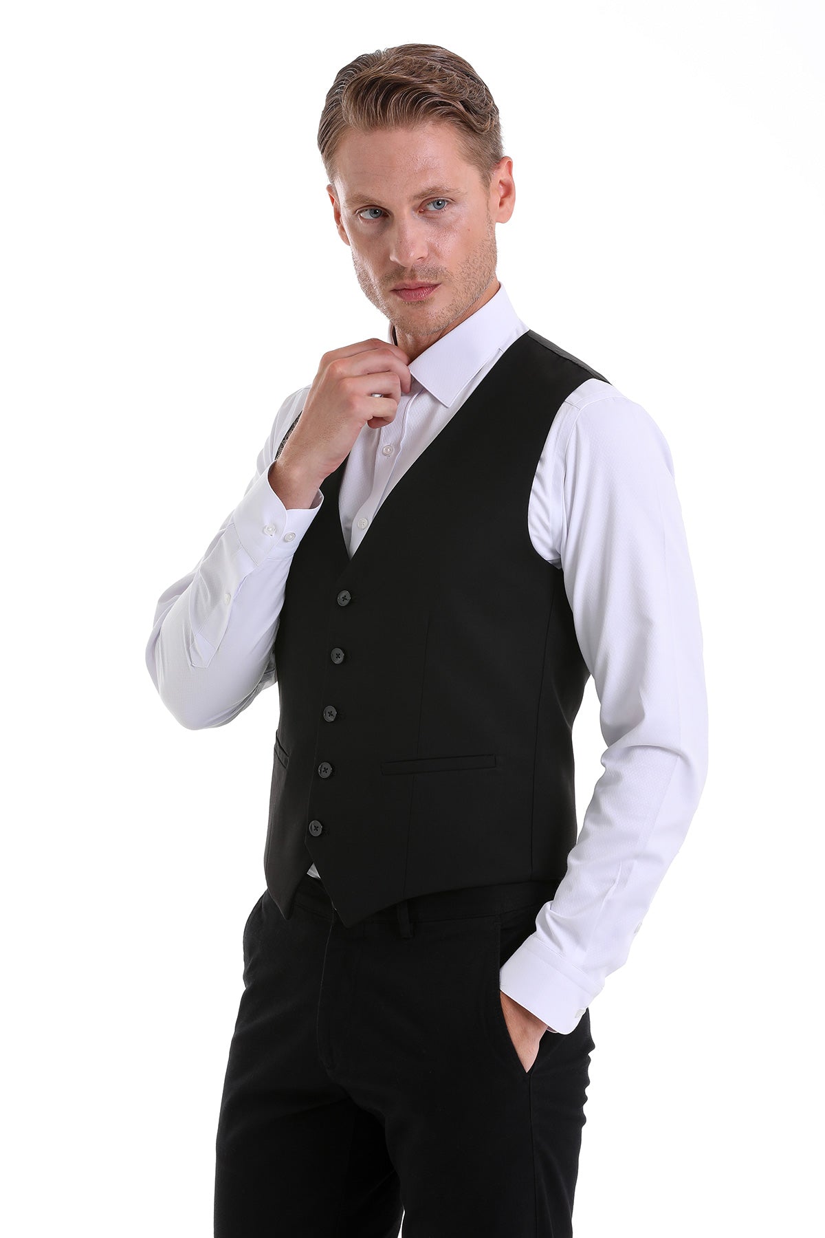 Black Slim Fit Louis Vest Padded - SAYKI