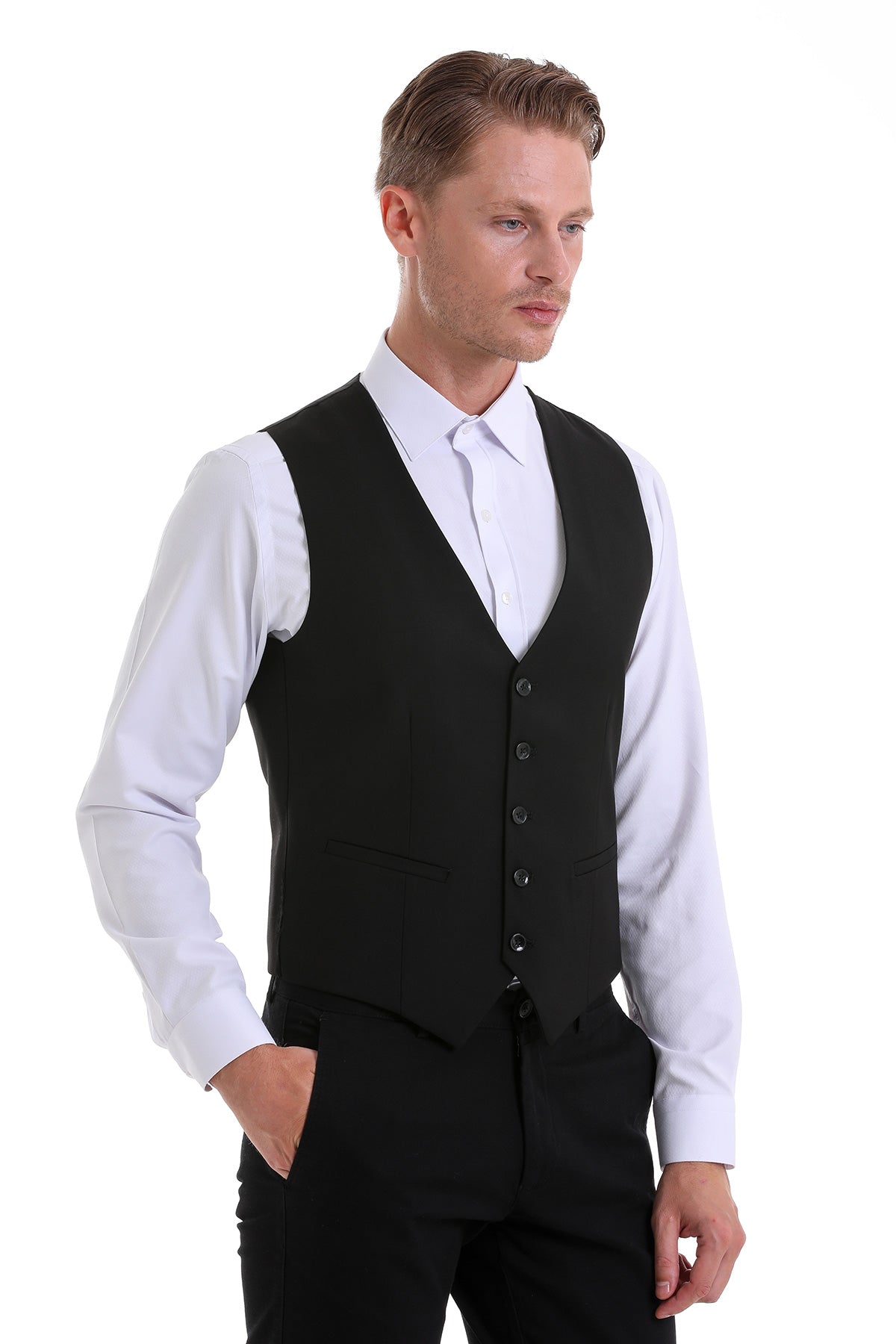 Black Slim Fit Louis Vest Padded - SAYKI