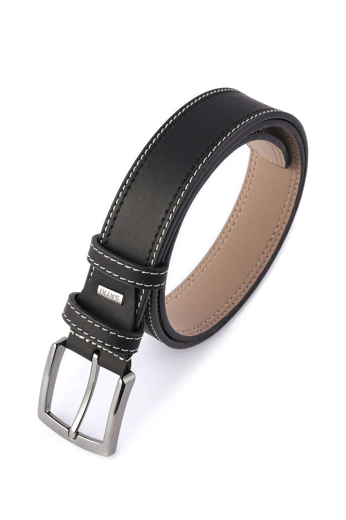 Black Sport Stitched Faux Leather Belt - MIB