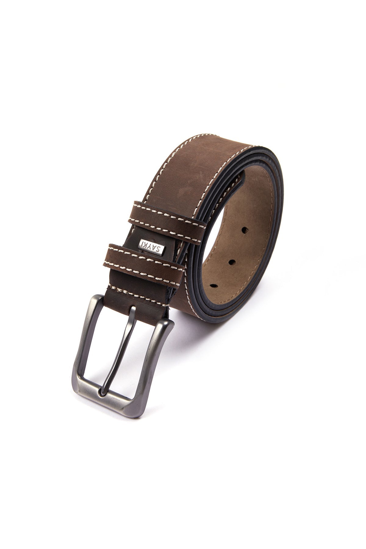 Brown Sport Stitched Leather Belt - MIB