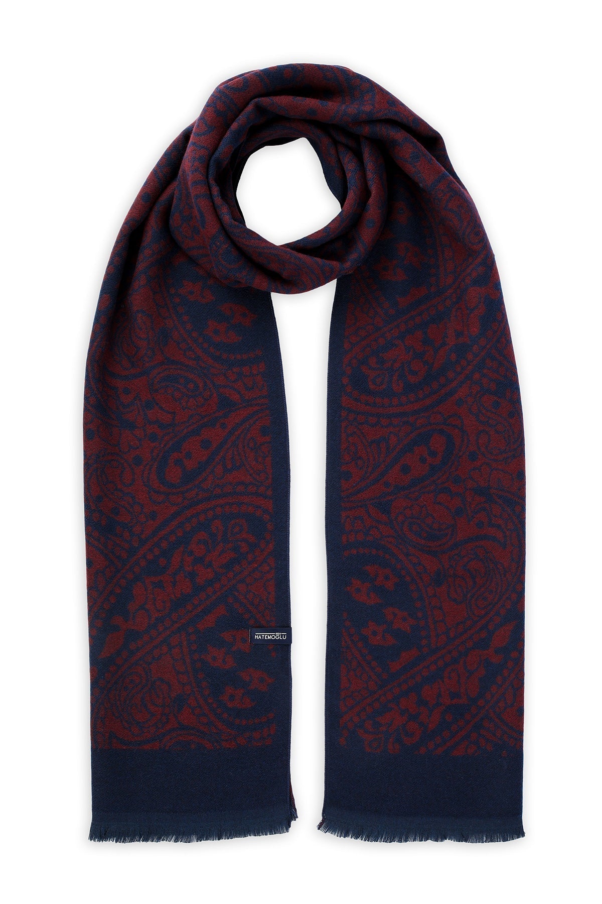 Burgundy - Navy Paisley Patterned Scarf - MIB