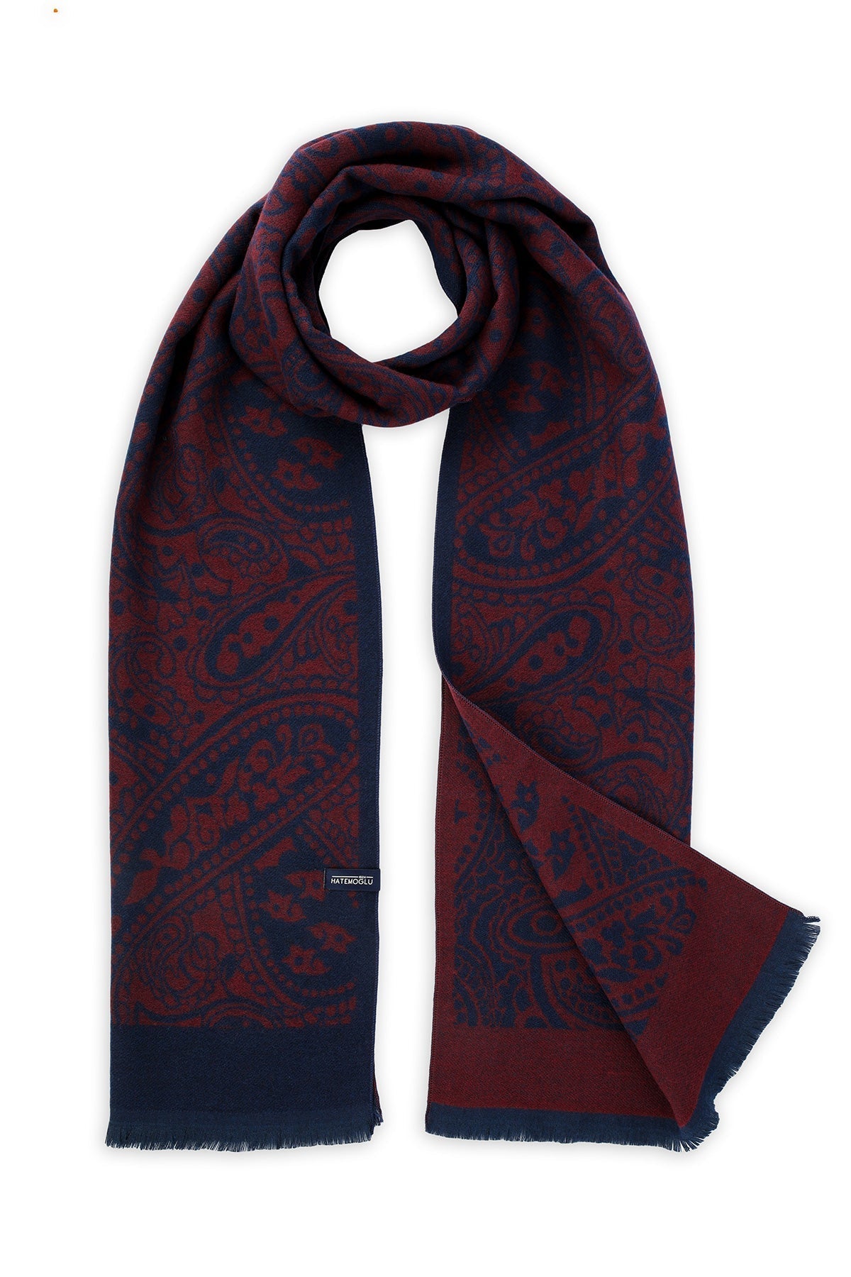 Burgundy - Navy Paisley Patterned Scarf - MIB