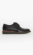 Casual 100% Genuine Leather Black Cap Toe Lace-Up Shoes