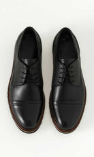 Casual 100% Genuine Leather Black Cap Toe Lace-Up Shoes