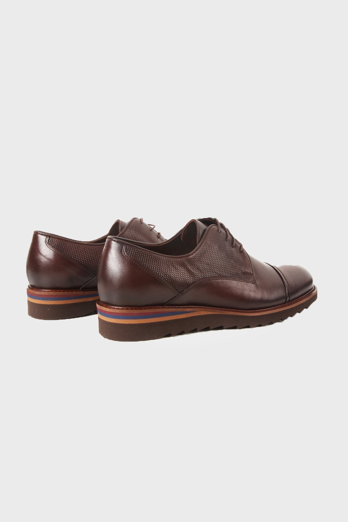 Casual 100% Genuine Leather Brown Cap Toe Lace-Up Shoes