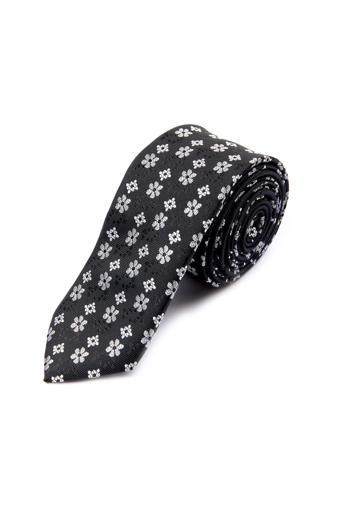 Casual 2.5-inch Black Slim Vertical Floral Tie - MIB