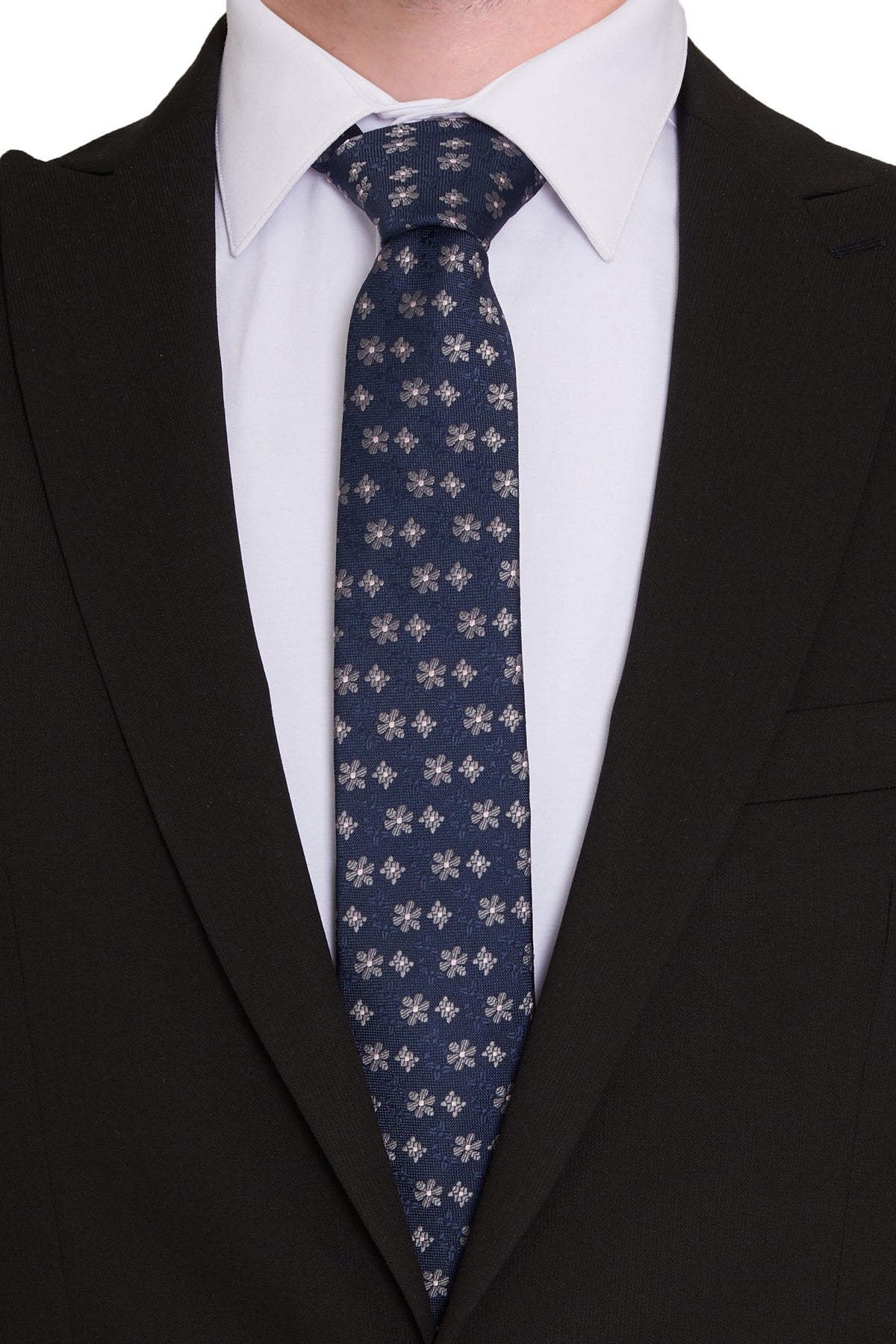 Casual 2.5-inch Navy Slim Mixed Floral Tie - MIB