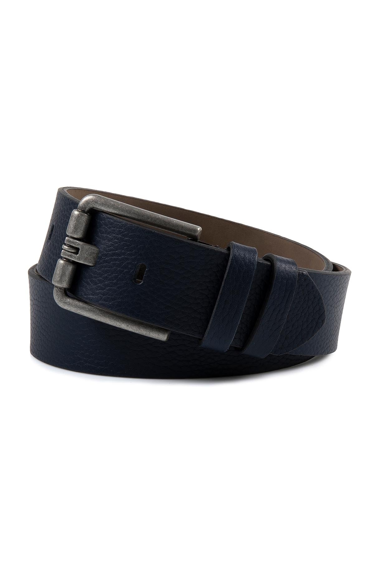 Casual Patterned Leather Black Belt Navy - MIB