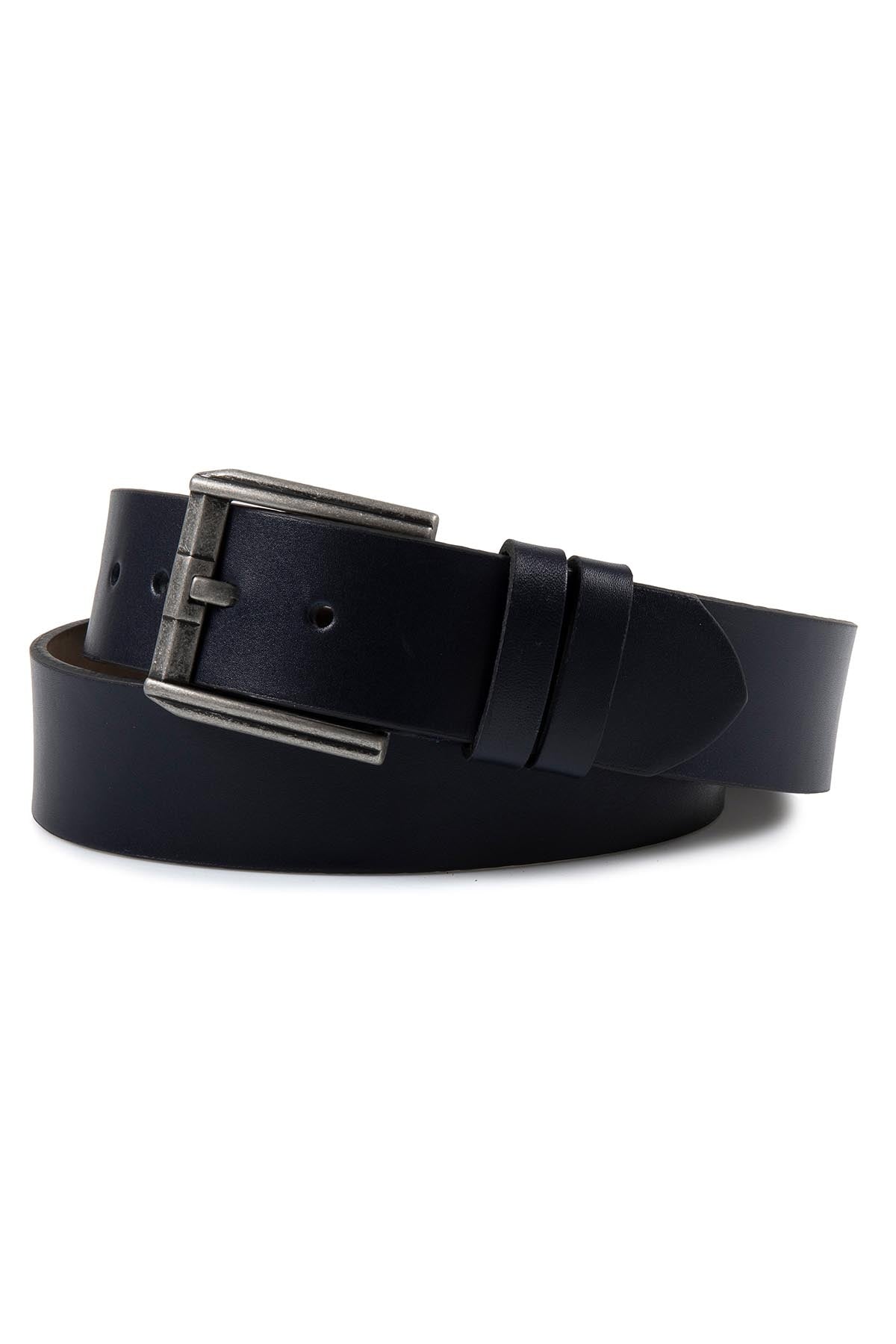 Casual Plain Navy 100% Leather Belt - MIB