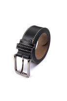 Casual Stitched Black 100% Leather Belt - MIB