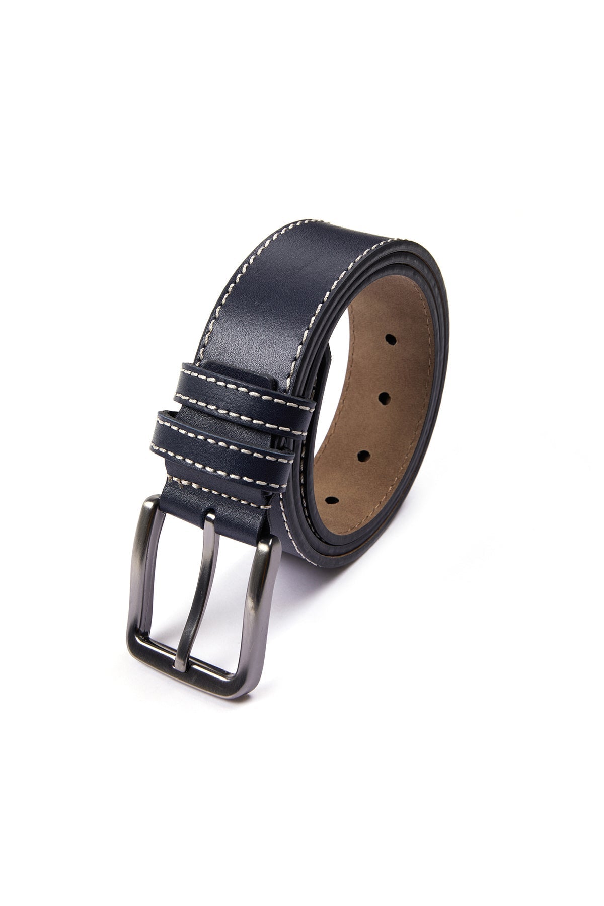 Casual Stitched Navy 100% Leather Belt - MIB