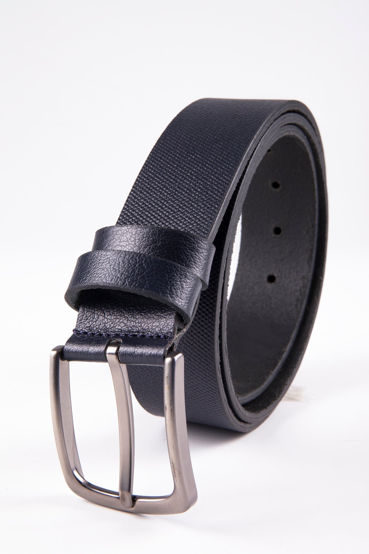 Casual Textured Navy 100% Leather Belt - MIB