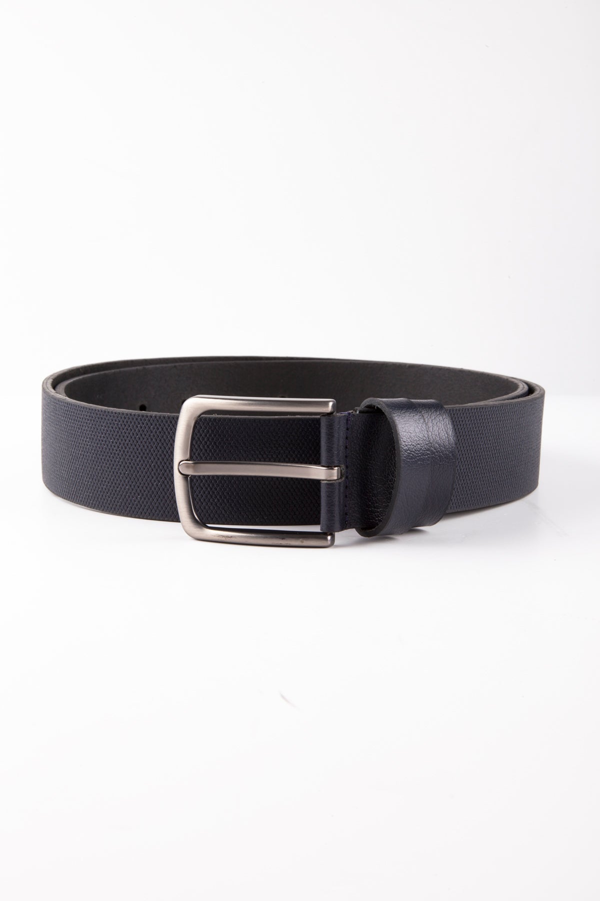 Casual Textured Navy 100% Leather Belt - MIB