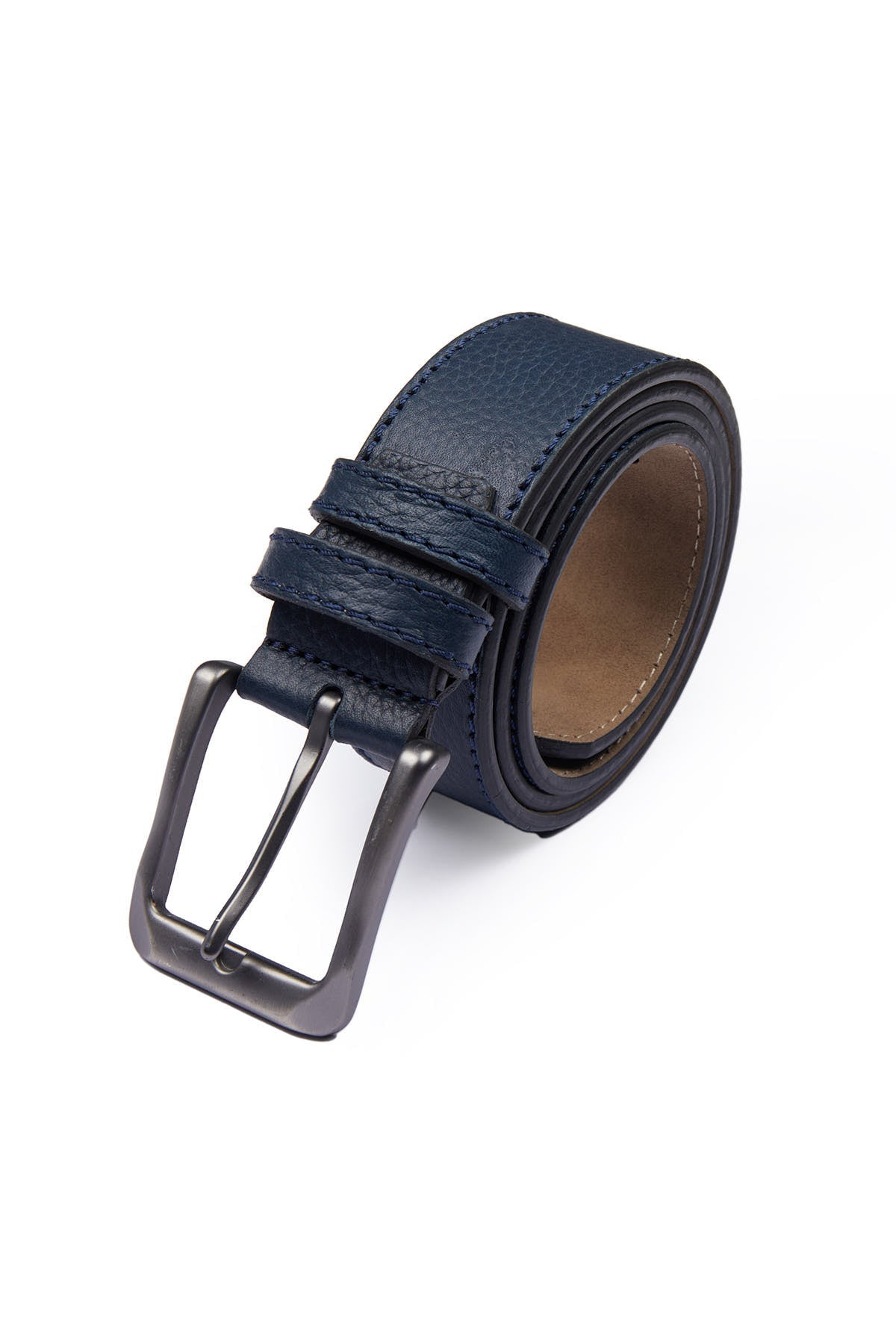 Casual Textured Stitched Navy 100% Leather Belt - MIB