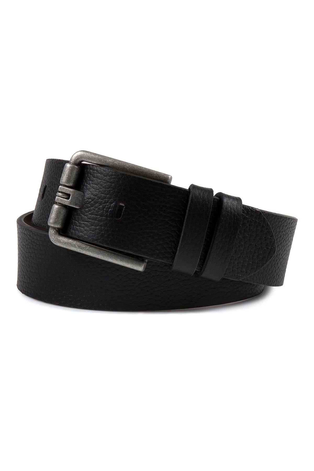 Casual Textured Wide Prong Black 100% Leather Belt - MIB