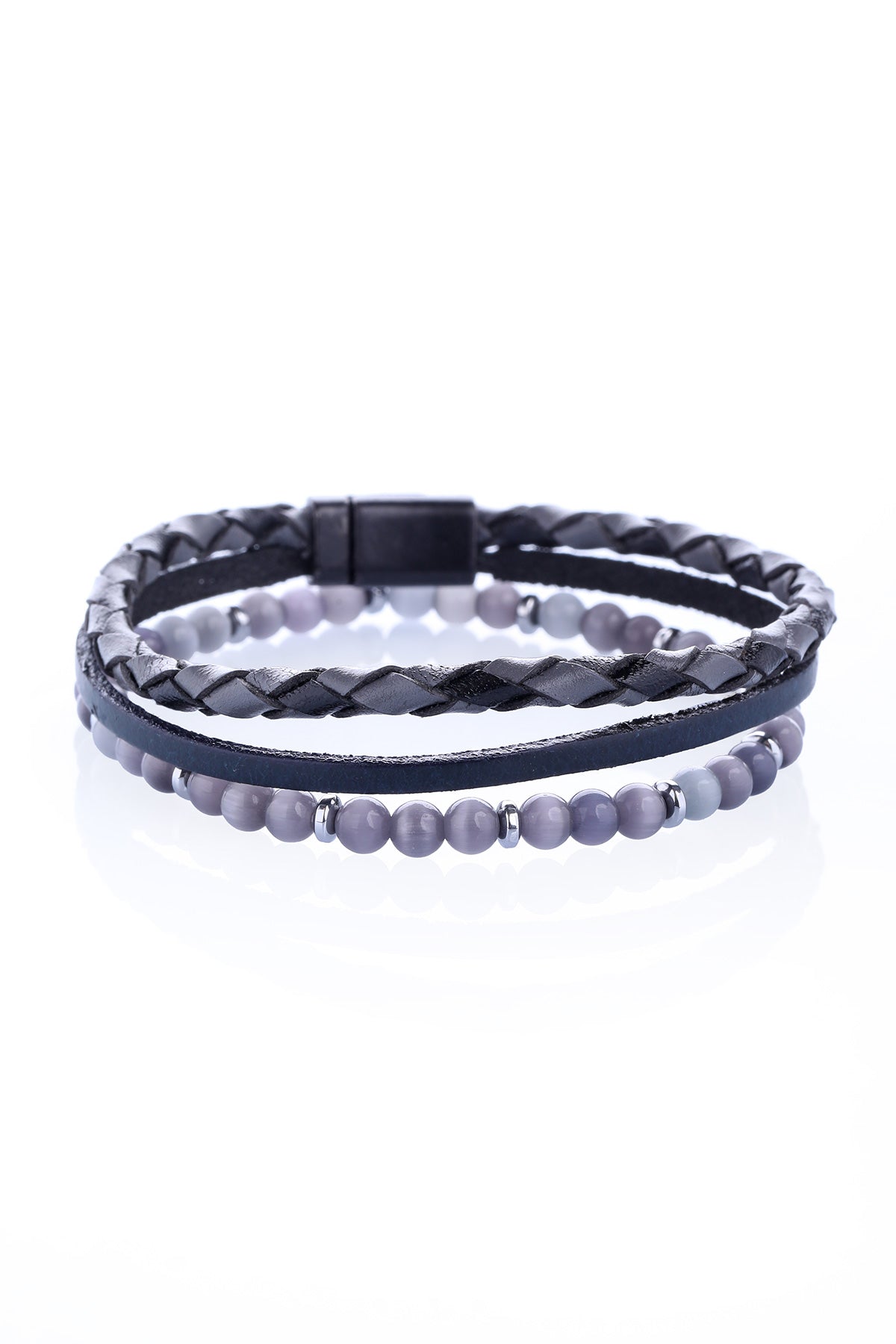 Charcoal Layered Natural Stone Bracelet - Sayki