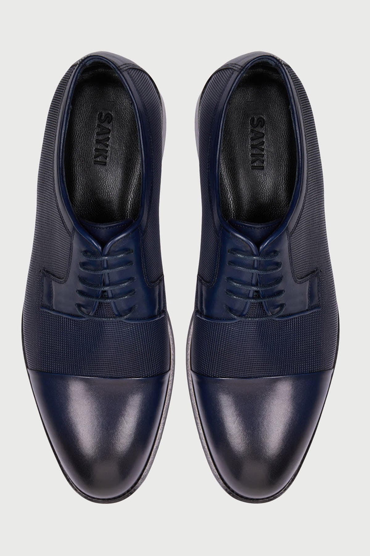 Classic 100% Genuine Leather Navy Cap Toe Lace-Up Shoes