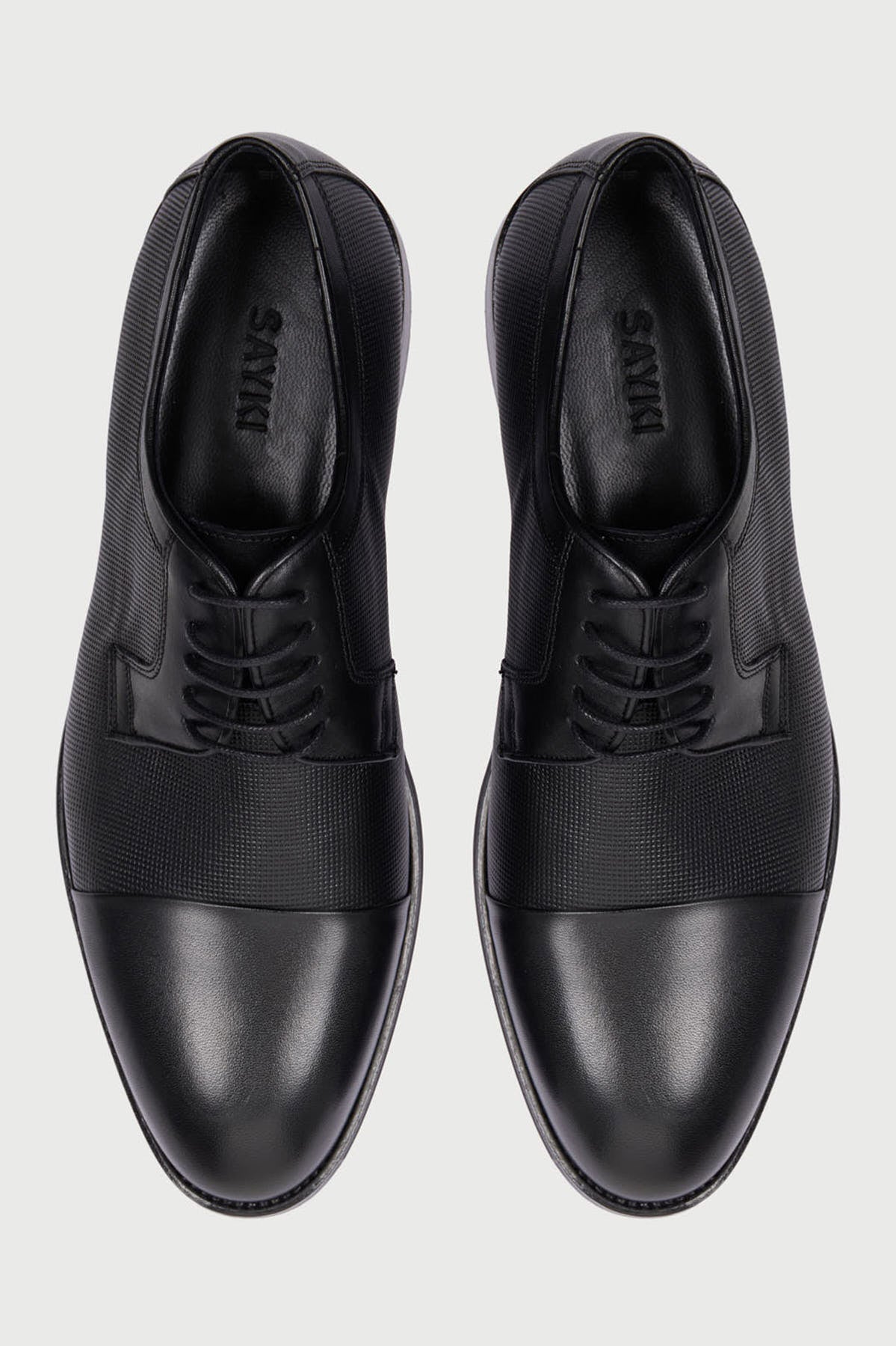 Classic 100% Leather Black Aniline Cap Toe Lace-Up Shoes