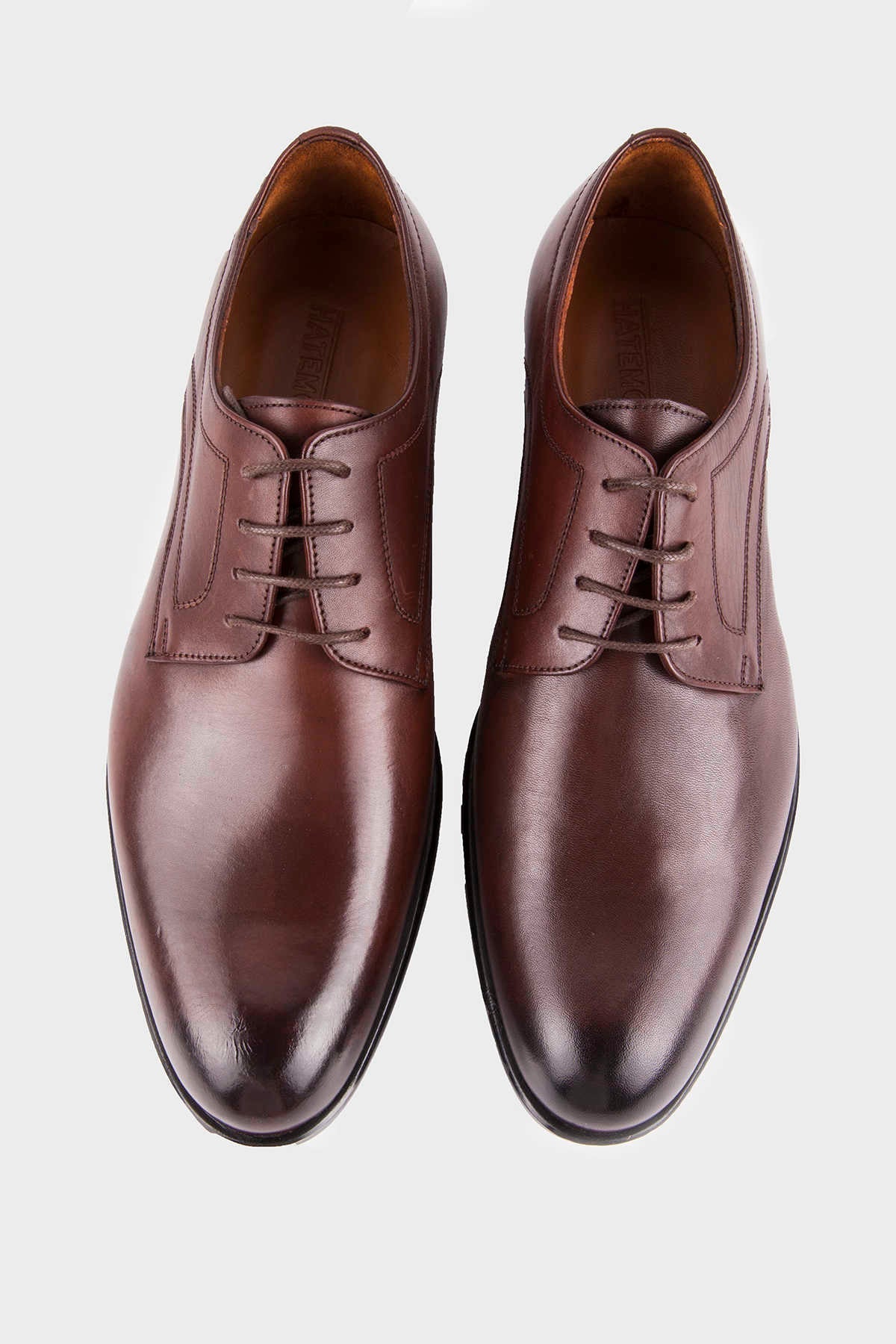 Classic 100% Leather Brown Aniline Plain Toe Lace-Up Shoes