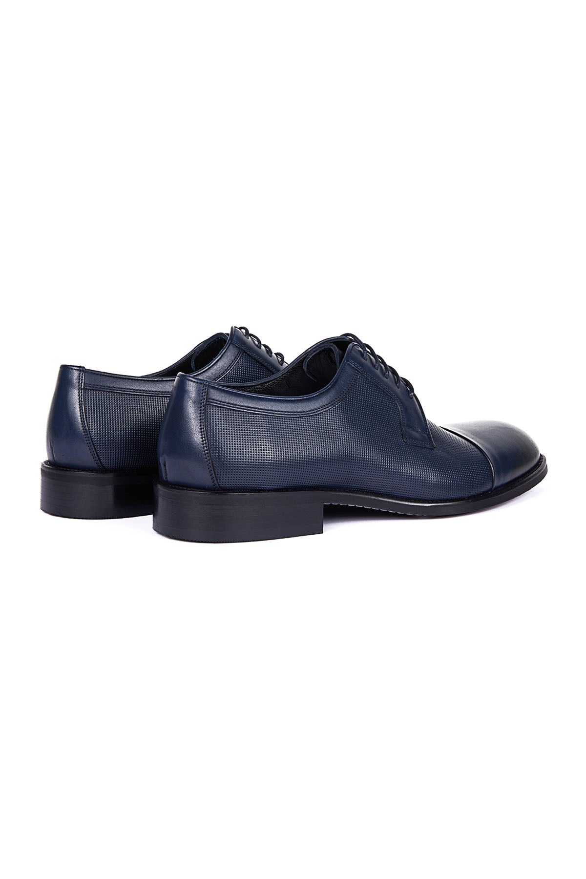 Classic 100% Leather Navy Textured Cap Toe Lace-Up Shoes