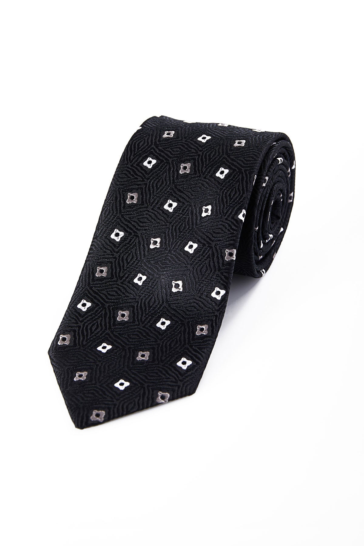 Classic 3-inch Cotton Blend Black Angled Floral Tie - MIB