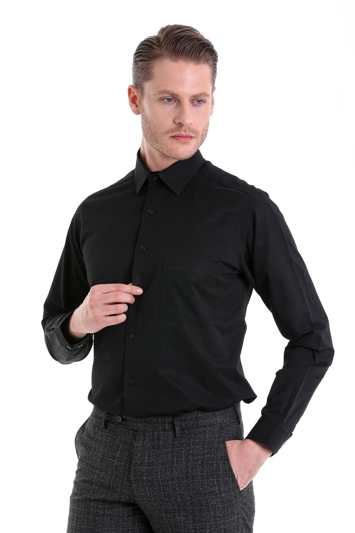 Classic Cotton Blend Black Dress Shirt - MIB