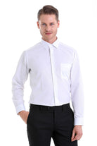 Classic Fit Chest Pocket Cotton Blend White Dress Shirt