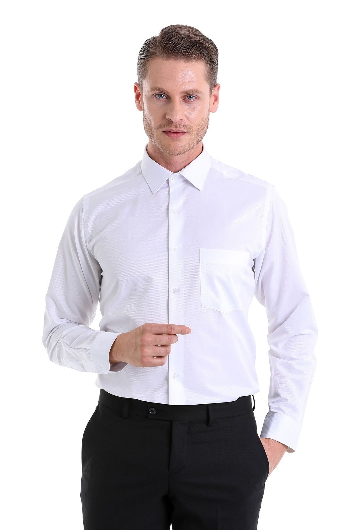 Classic Fit Cotton Blend White Dress Shirt - MIB