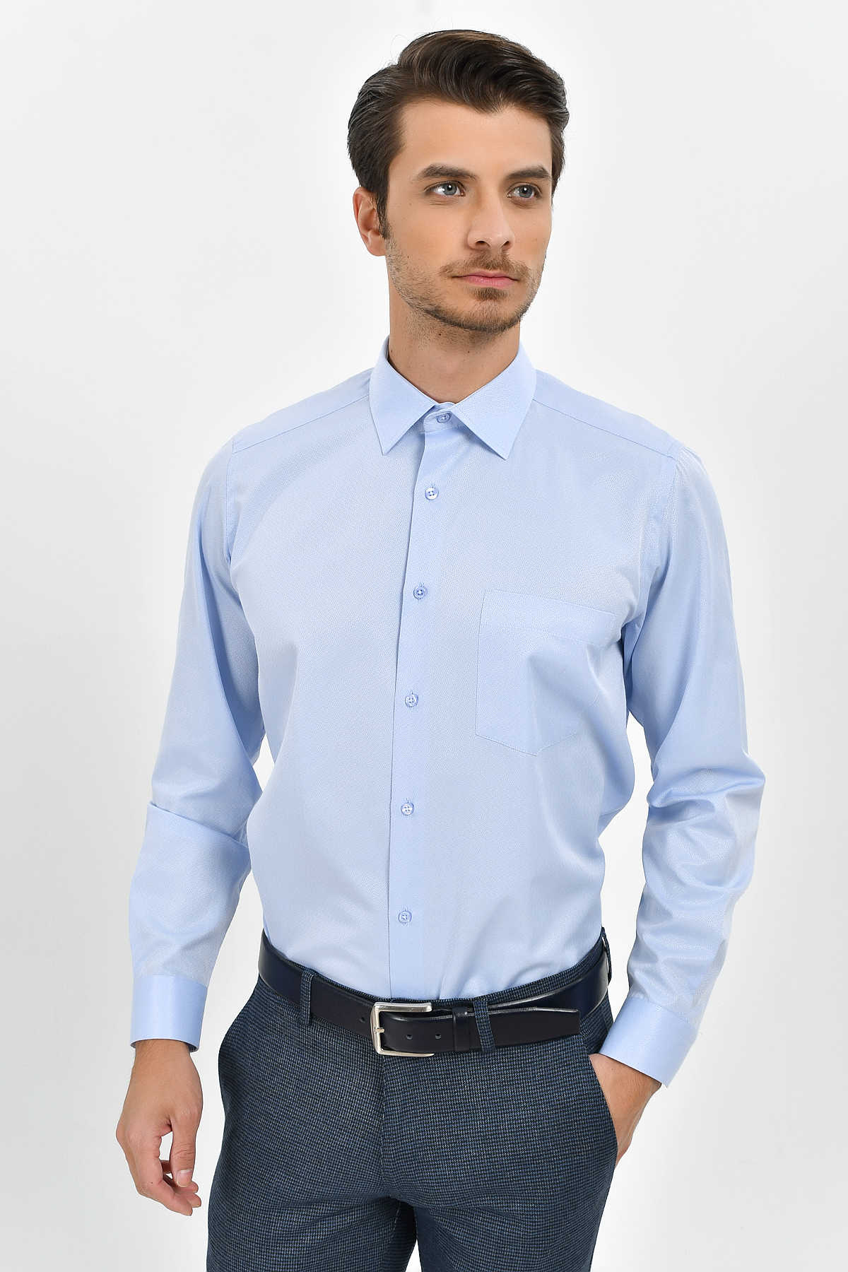 Classic Fit Long Sleeve Cotton Blend Blue Dress Shirt - MIB