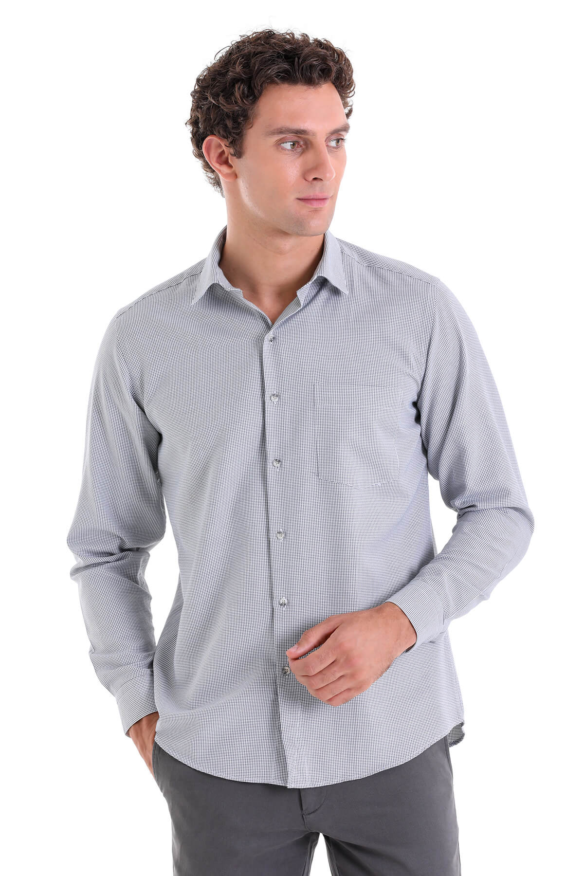 Classic Fit Long Sleeve Cotton Blend Gray Dress Shirt - MIB