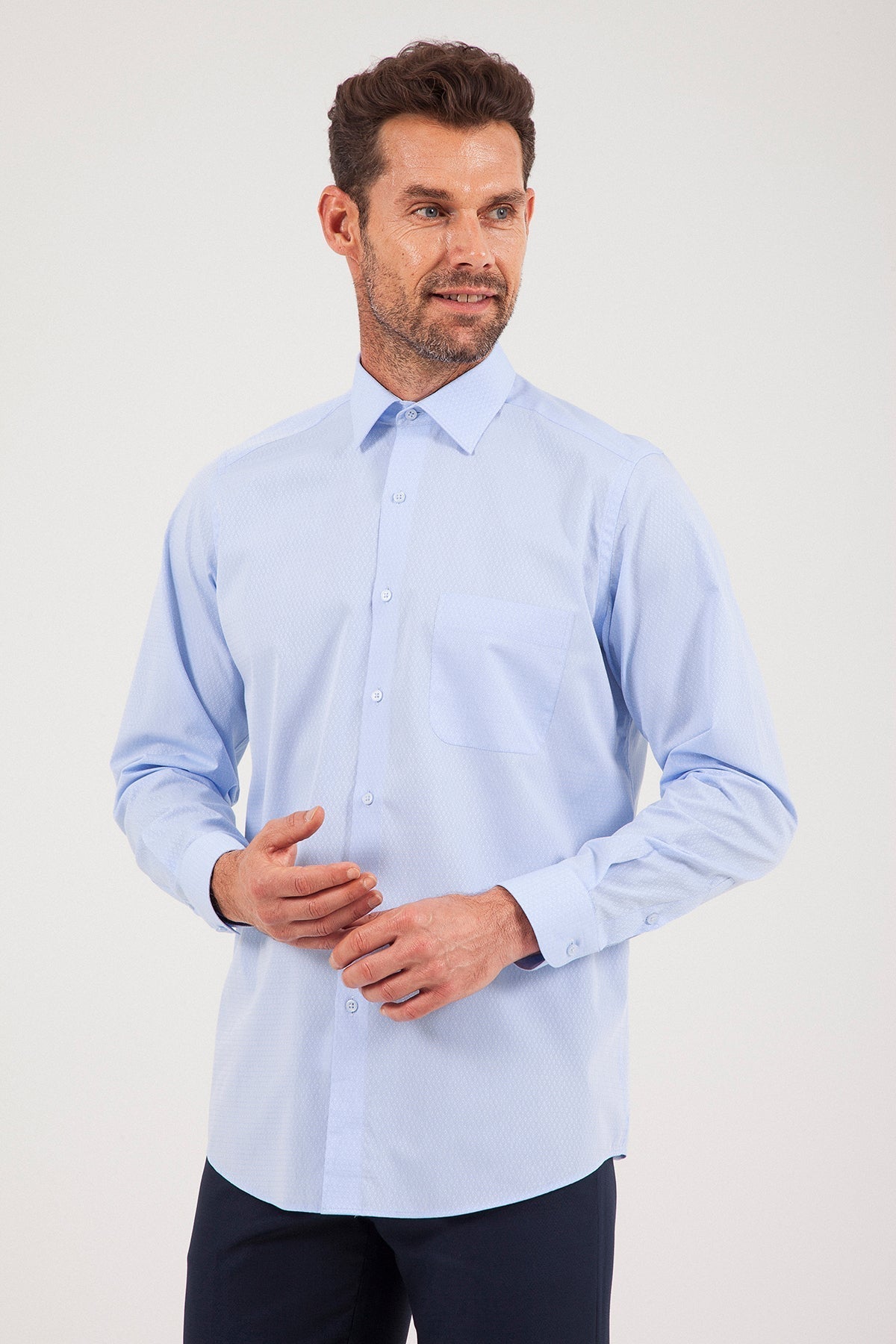 Classic Fit Long Sleeve Cotton Blend Ice Blue Dress Shirt