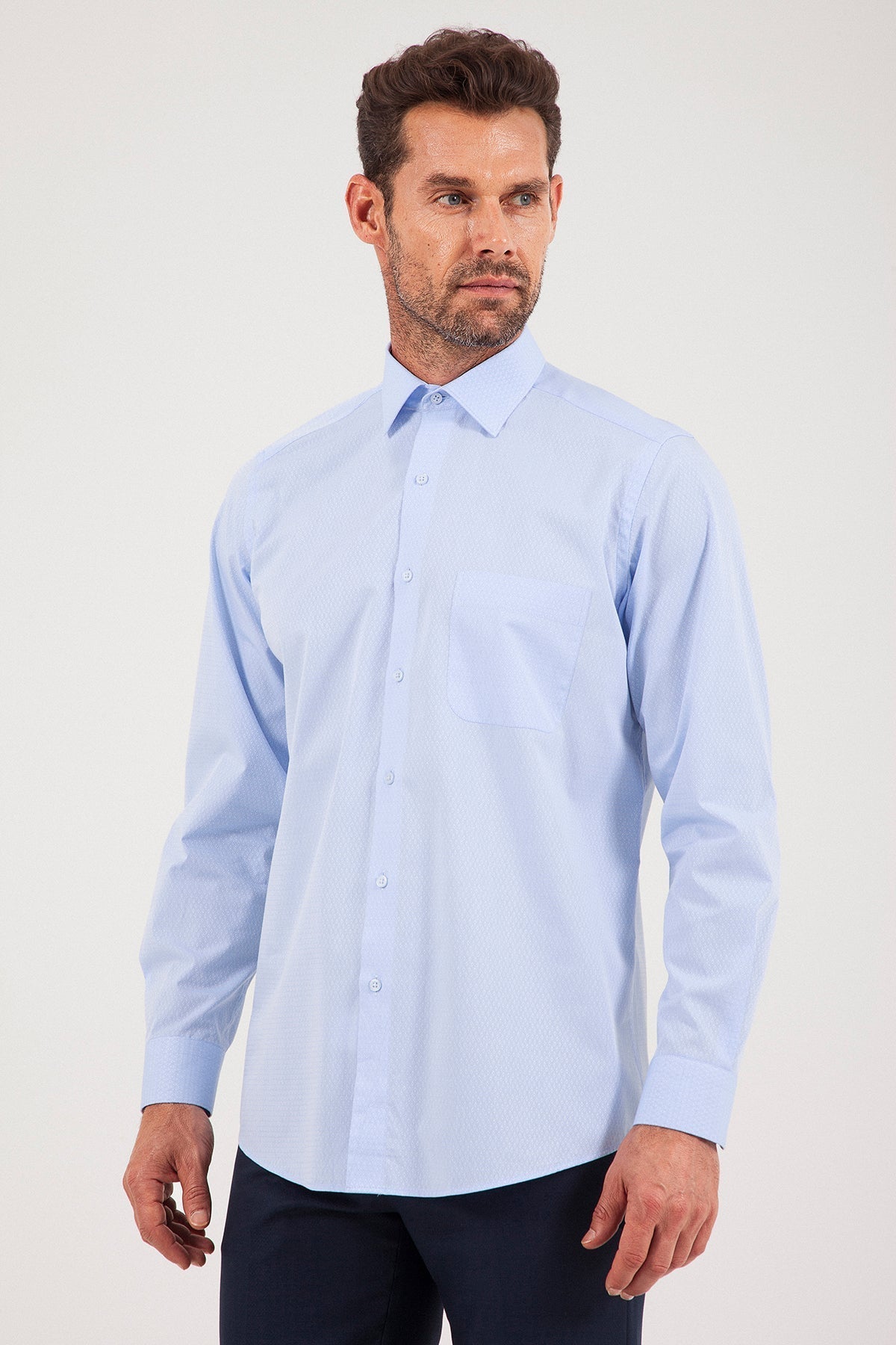 Classic Fit Long Sleeve Cotton Blend Ice Blue Dress Shirt