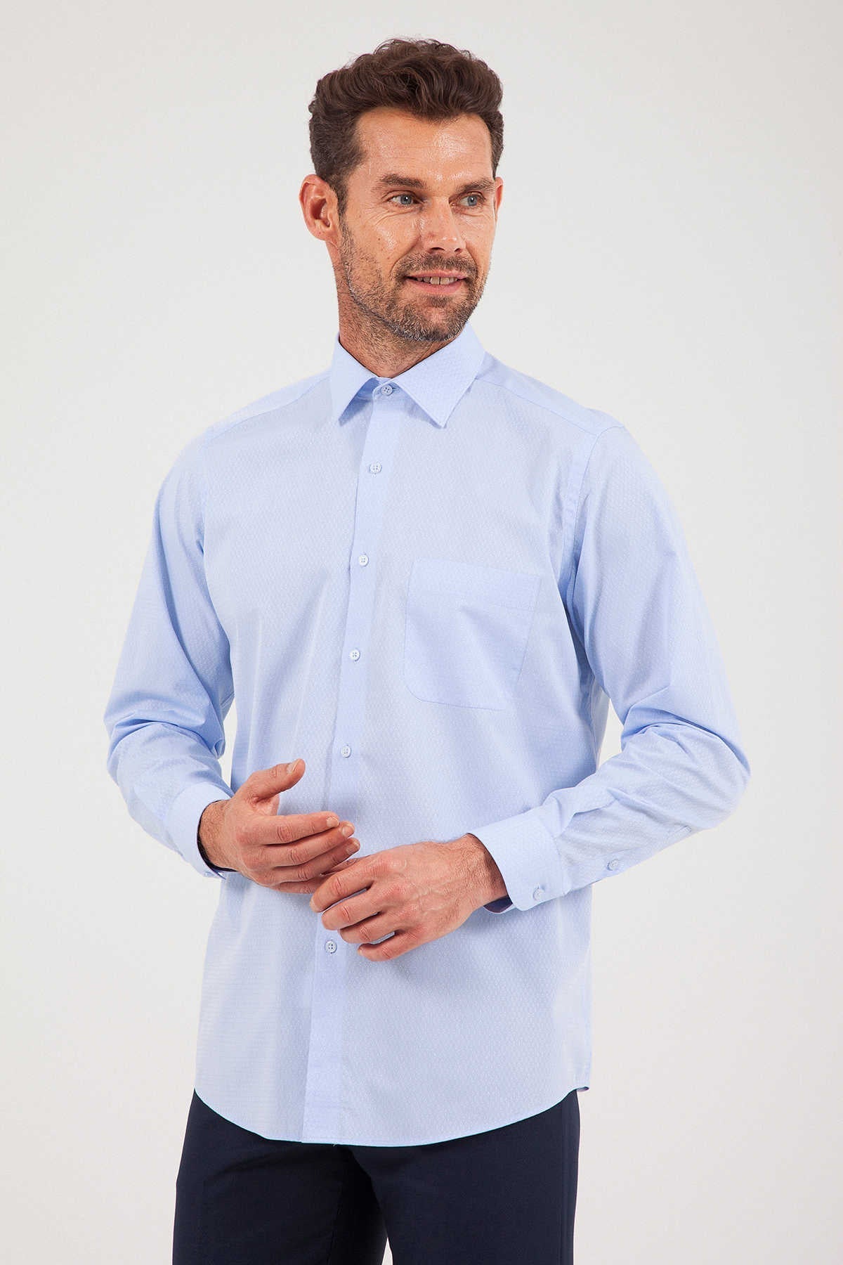 Classic Fit Long Sleeve Cotton Blue Dress Shirt - MIB