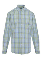 Classic Fit Long Sleeve Cotton Green Plaid Casual Shirt