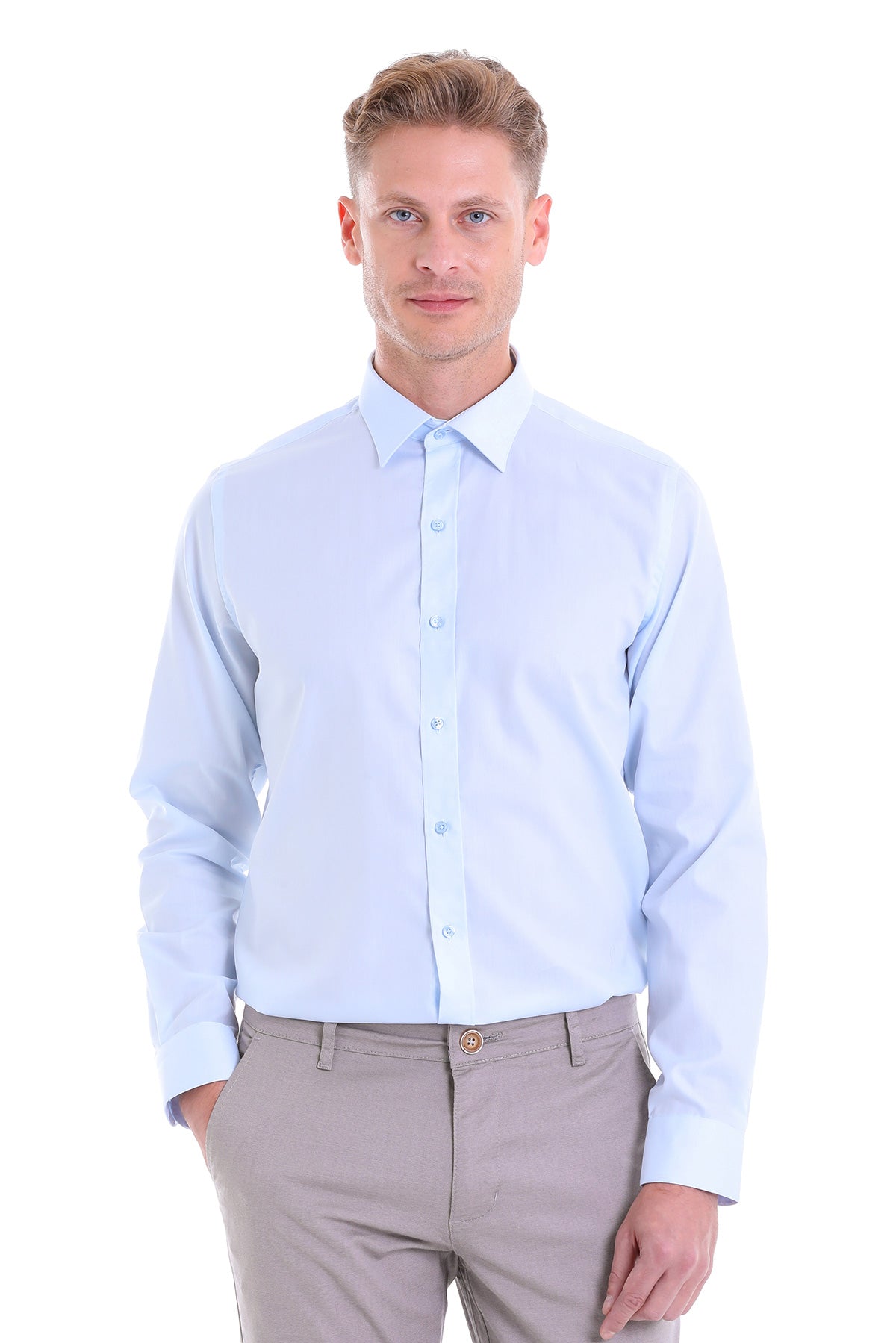 Classic Fit Long Sleeve Cotton Light Blue Dress Shirt - MIB