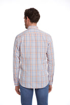 Classic Fit Long Sleeve Cotton Orange Plaid Casual Shirt