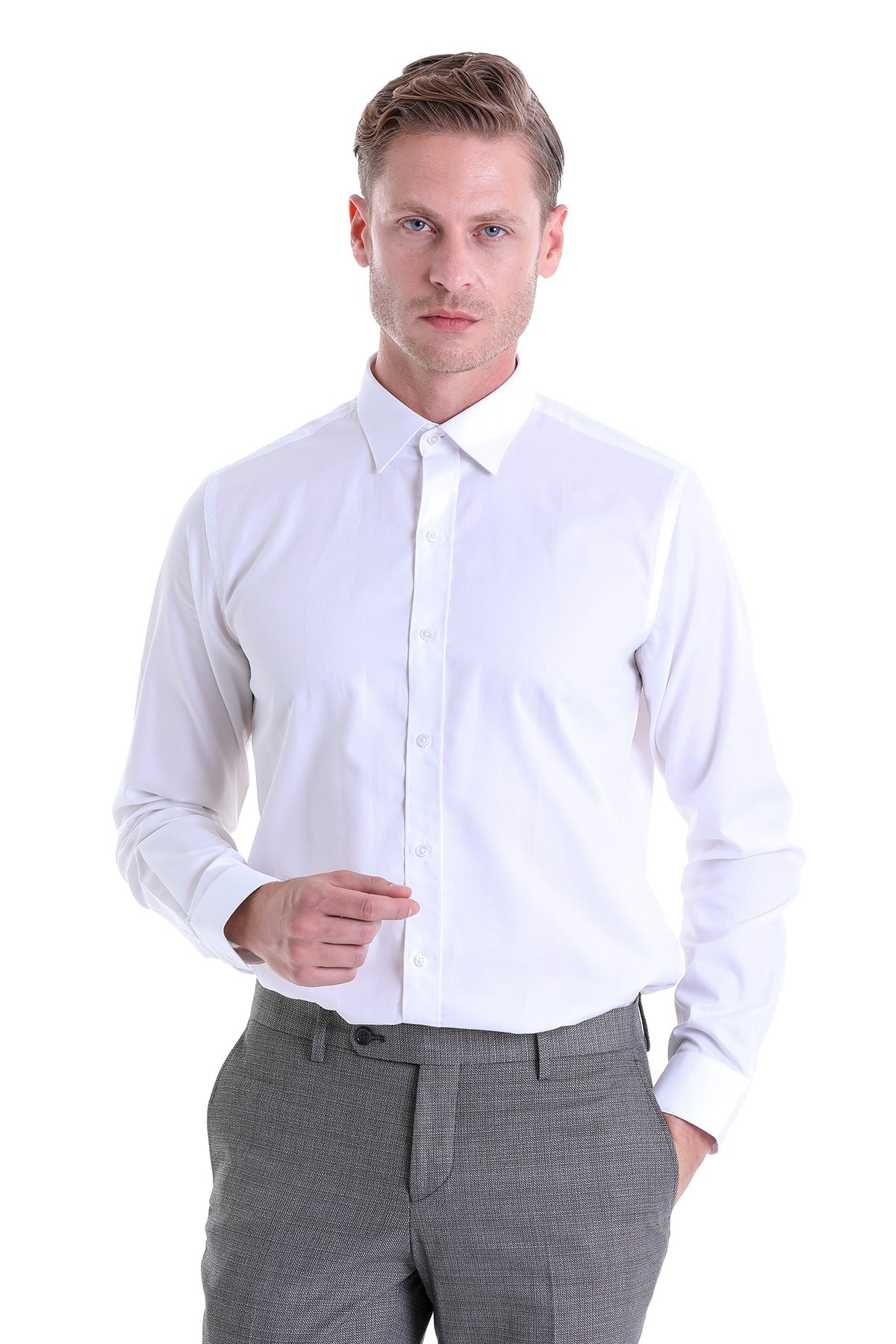 Classic Fit Long Sleeve Cotton White Dress Shirt - MIB