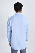 Classic Fit Long Sleeve Plain Cotton Blue Dress Shirt - MIB