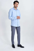 Classic Fit Long Sleeve Plain Cotton Blue Dress Shirt - MIB